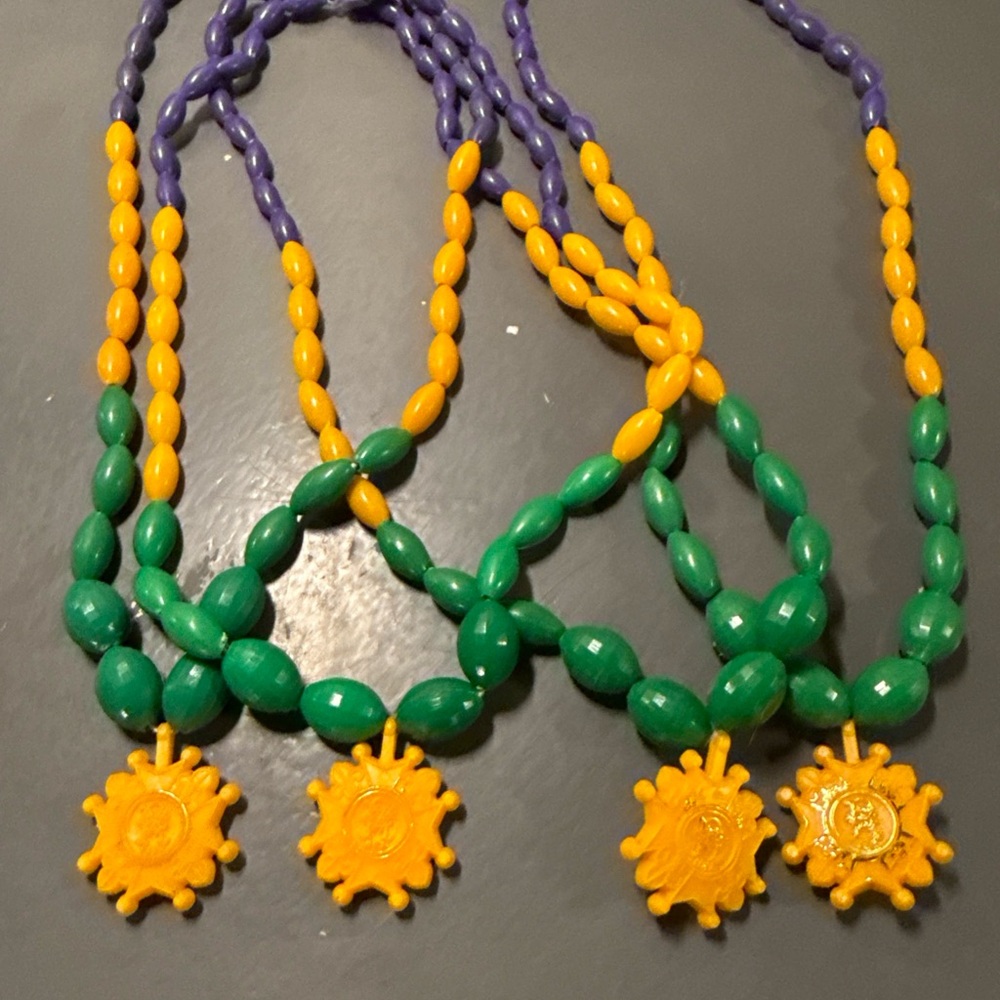 Mardi Gras Vintage Krewe of Rex Beaded Necklaces W/Pendants. Lot of 4.